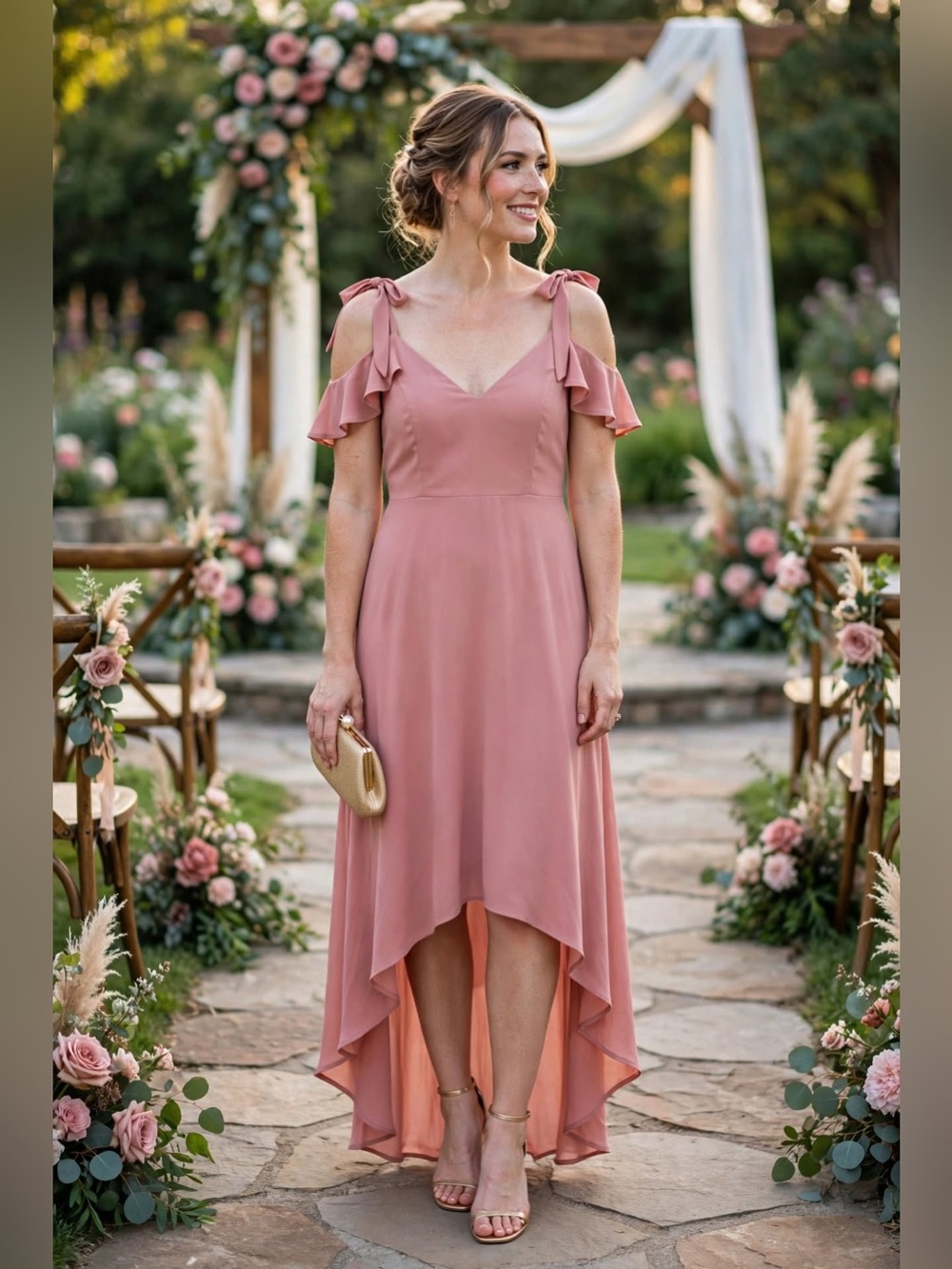 Express Dusty Rose Pink Ruffle Tie Strap High Low Maxi Dress 4